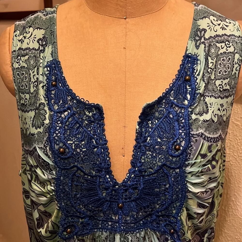 dressbarn Paisley V-Neck Crochet Neck Sleeveless Tunic Top Petite XL - Picture 4 of 10